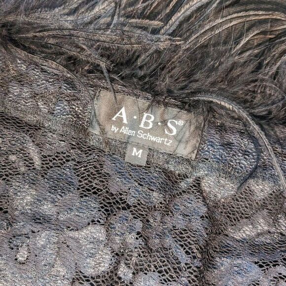 Vintage 90s y2k Lace Top Feather Collar Whimsigoth Black Stretch Clueless M - Picture 8 of 11